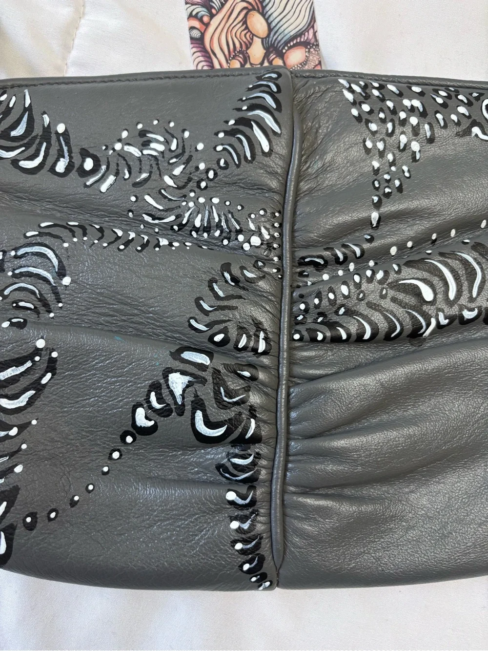 Hand-Painted Grey Leather Crossbody Bag